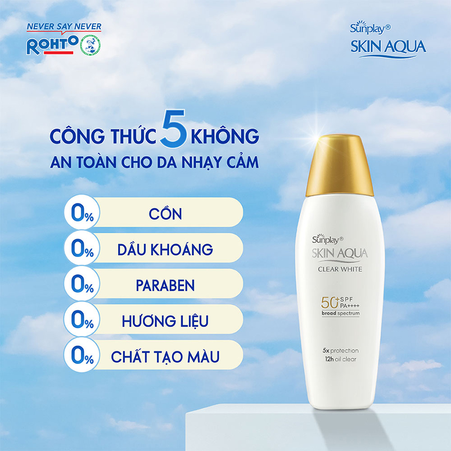 Kem chống nắng Skin Aqua dưỡng trắng, kiểm dầu, dùng hàng ngày dạng sữa Sunplay Skin Aqua Clear White Eco Việt Nam SPF50, PA++++ 55g