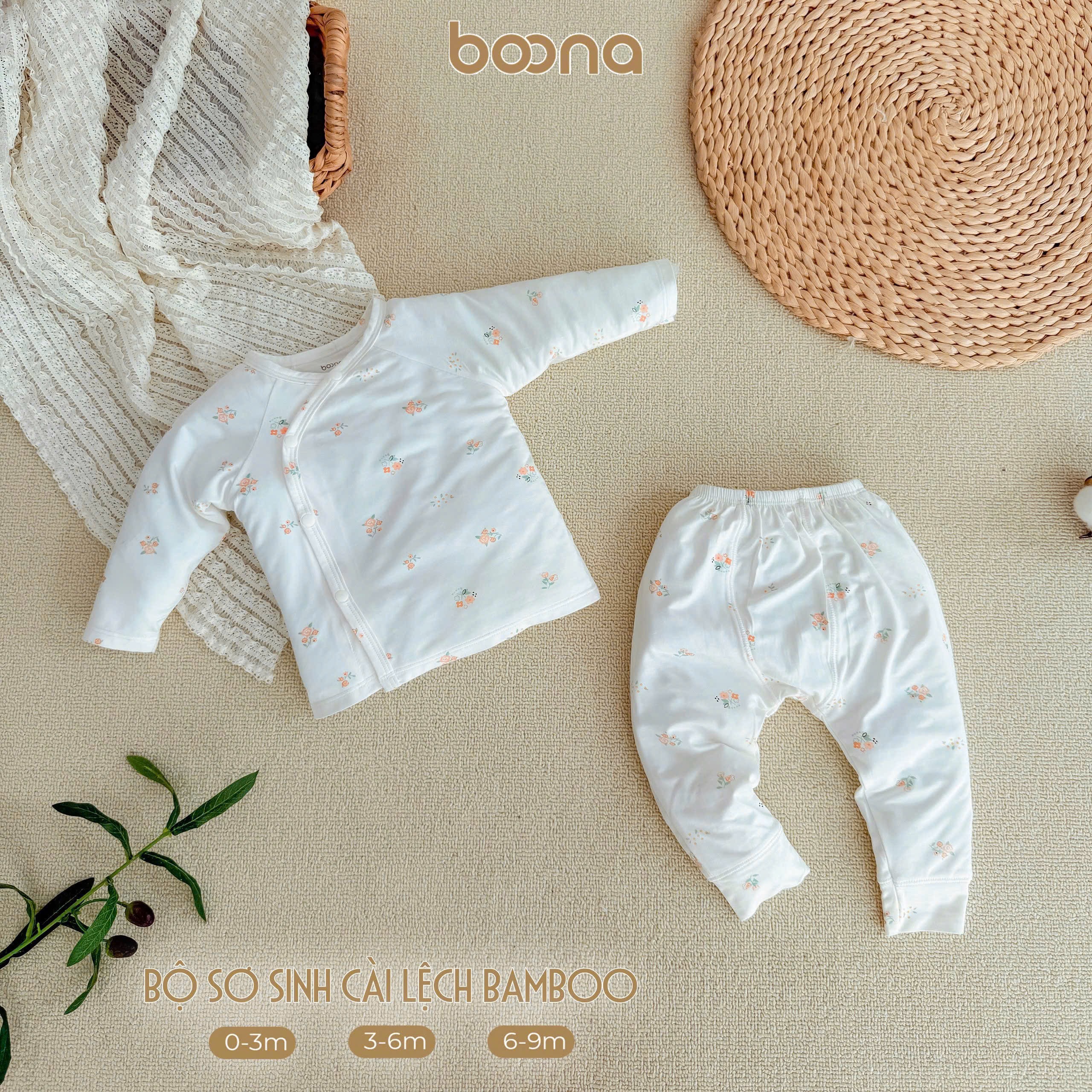 Bộ sơ sinh cài lệch bamboo sợi tre Boona
