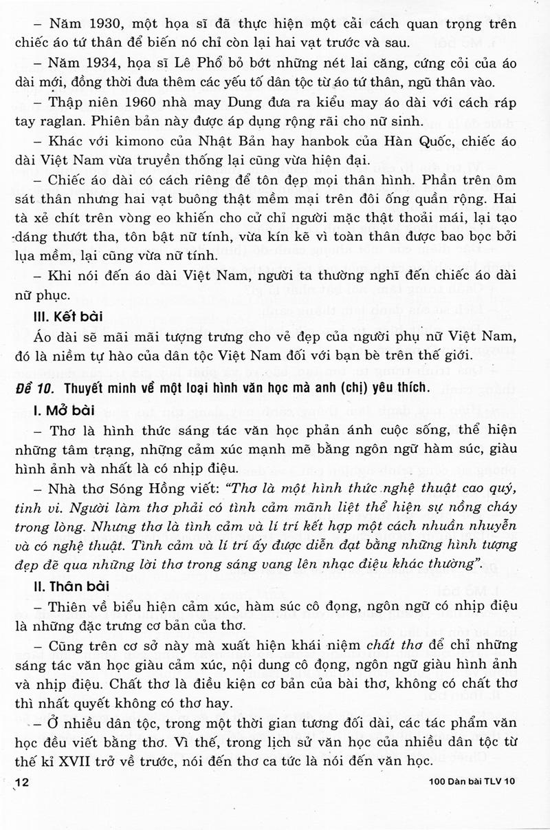 100 Dàn Bài Chi Tiết Làm Văn Lớp 10
