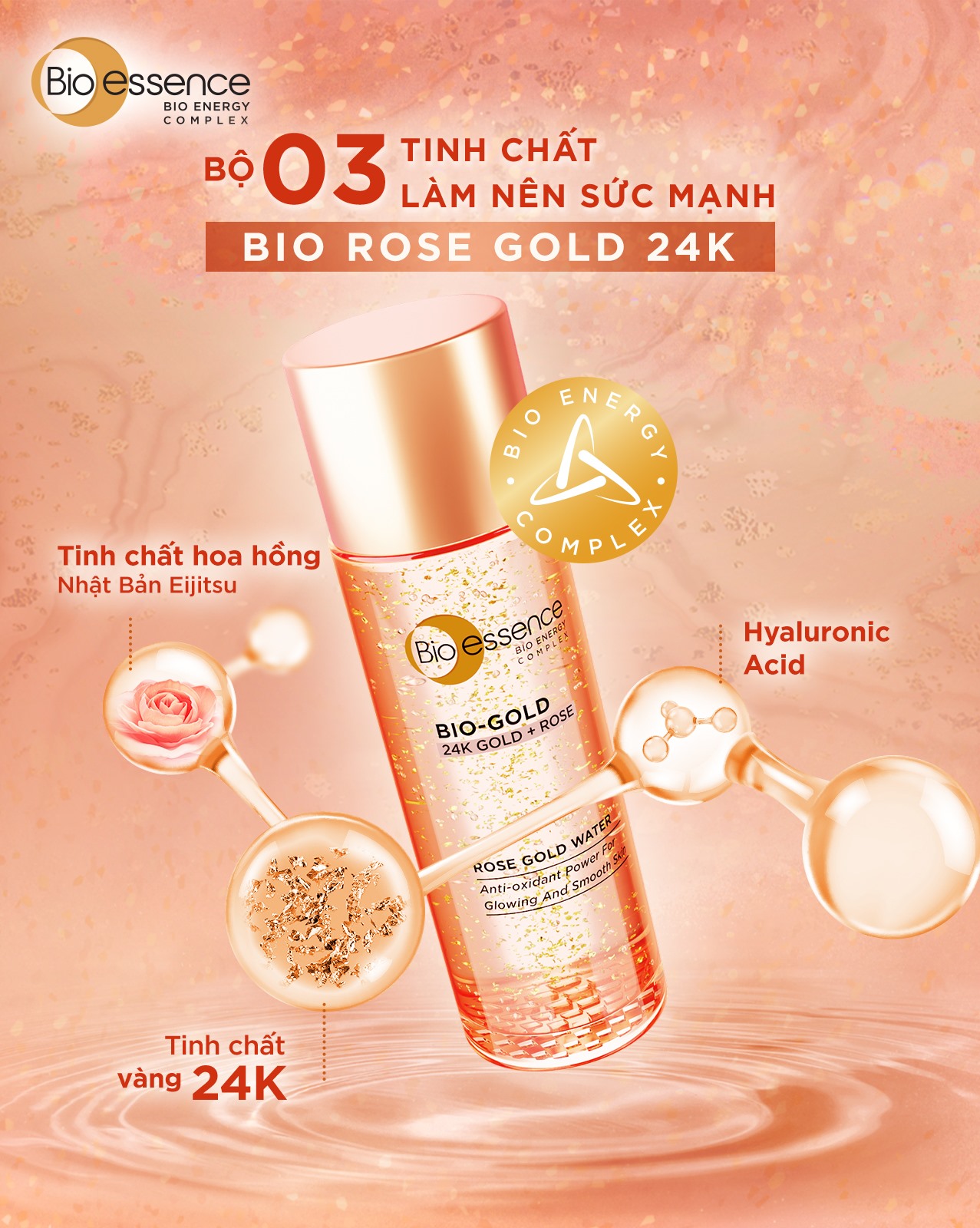 Nước dưỡng ngăn ngừa lão hóa Bio-Gold Rose chiết xuất vàng 24K tinh chất hoa hồng 100ml