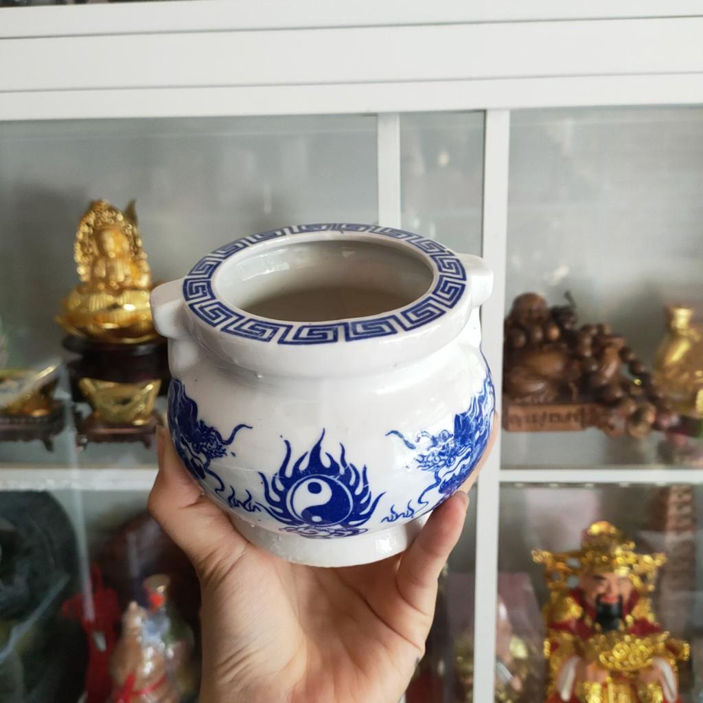Lư hương gốm Trụ/Tròn Rồng xanh(4 size)