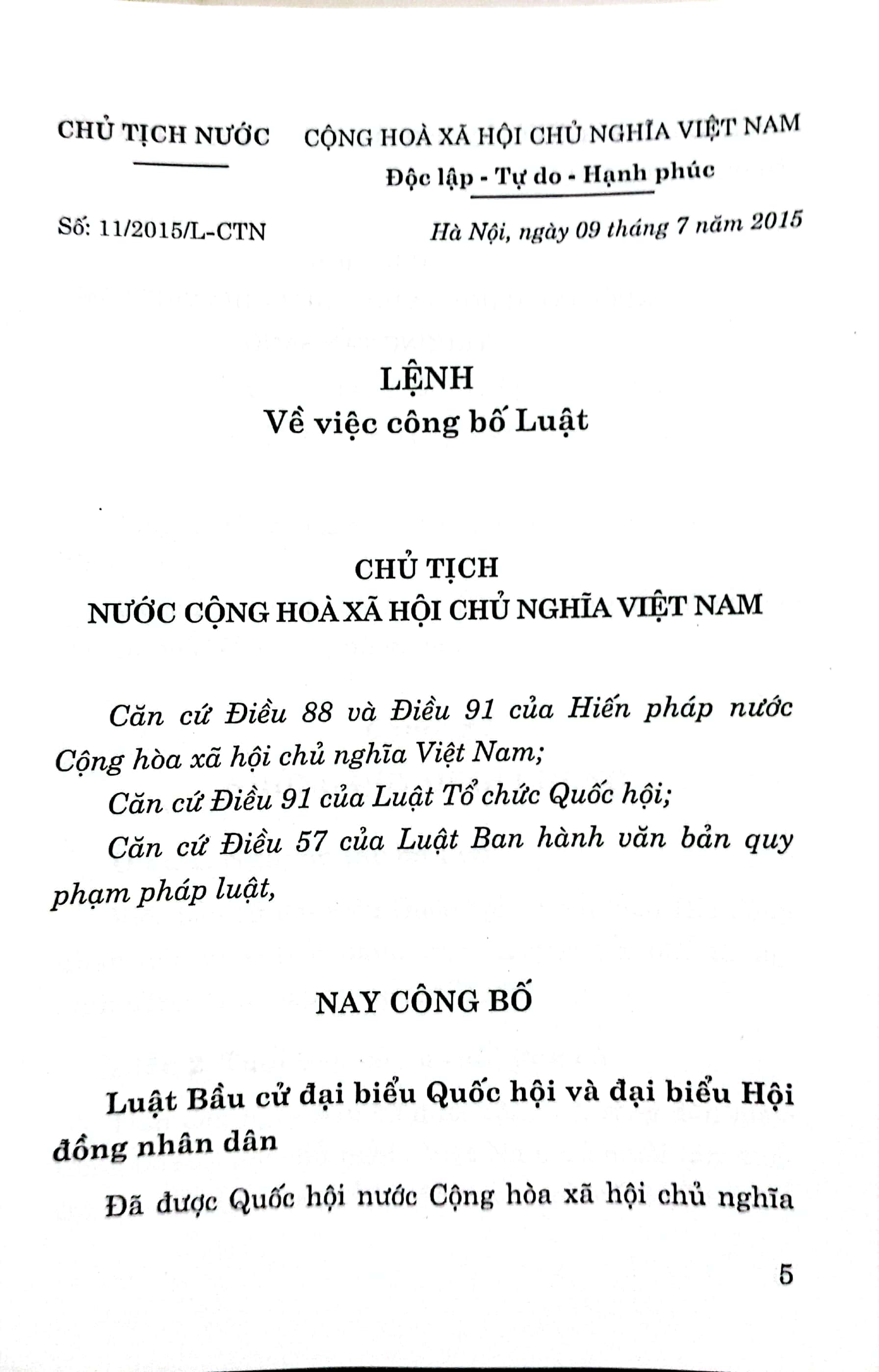 Luật Bầu cử đại biểu Quốc hội và đại biểu Hội đồng nhân dân (Hiện hành)