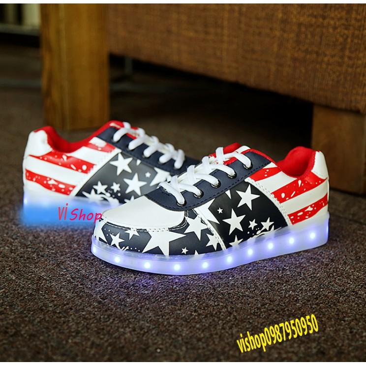 (M288) Giày Phát Sáng Đèn Led 7 Màu Mẫu Cờ Mỹ