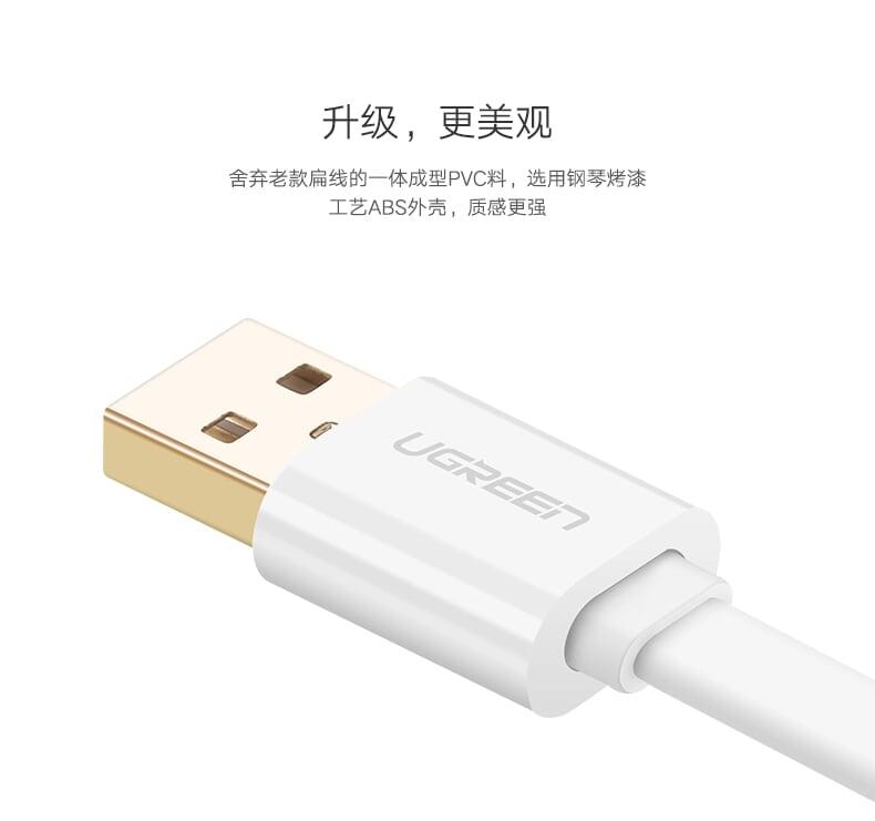 Ugreen UG30681US118TK 1M màu Trắng Cáp sạc truyền dữ liệu USB 2.0 sang MICRO USB dáng dẹt - HÀNG CHÍNH HÃNG
