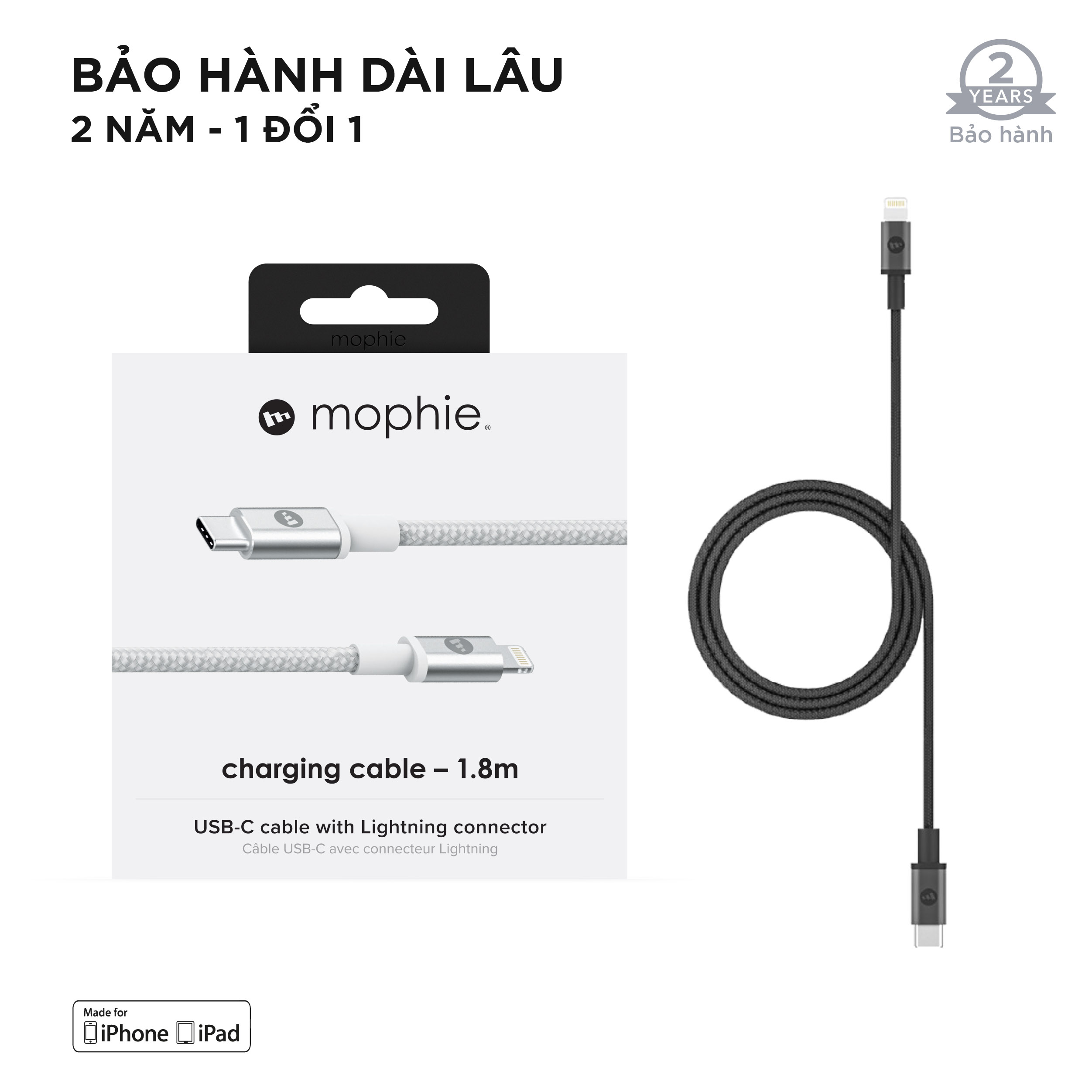 Dây Cáp Mophie USB-C to LN Cable 1.8M - Hàng chính hãng
