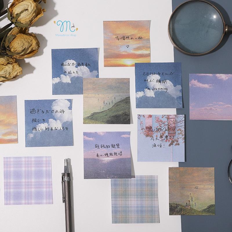 Combo 3 lốc giấy notepad ghi chú phong cảnh Nhật Bản