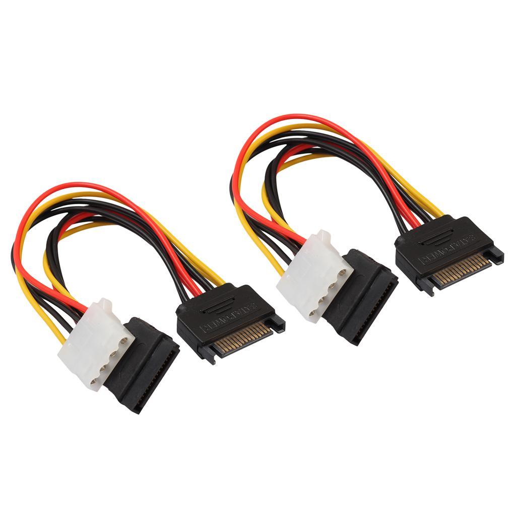 2 Pieces 15-Pin Serial SATA Male to 15-pin Female and 4-pin LP4 Female Reverse Power Adapter Cable For IDE Hard Drive