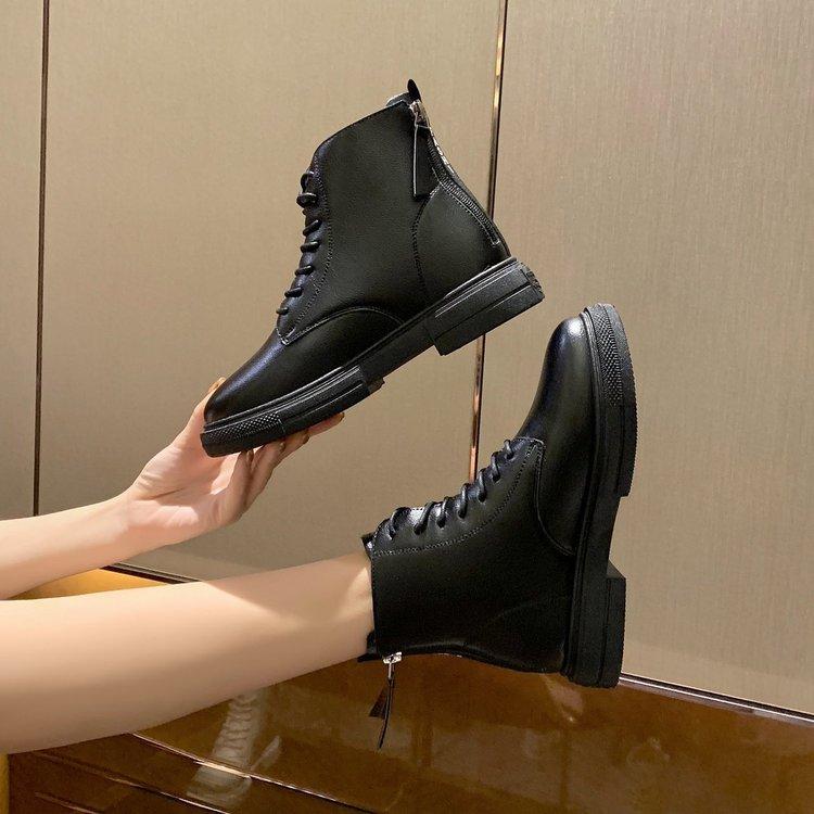 Giày bốt da PU cổ thấp thiết kế hợp thời trang cá tính cho nữ