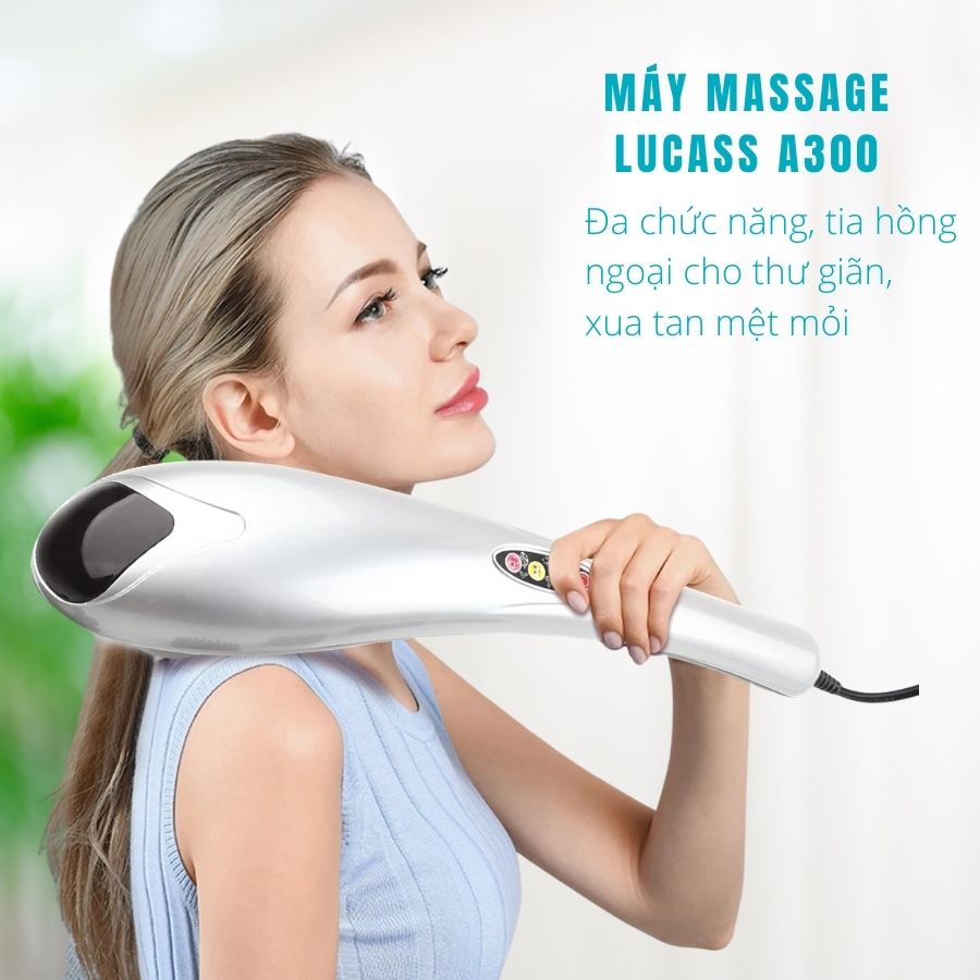 Máy massage cầm tay Lucass A300 3 đầu massager có 4 đèn hồng ngoại - Thư giãn cơ thể, giảm đau mỏi cơ xương khớp, kích thích quá trình tuần hoàn máu [TBYT H-Care]
