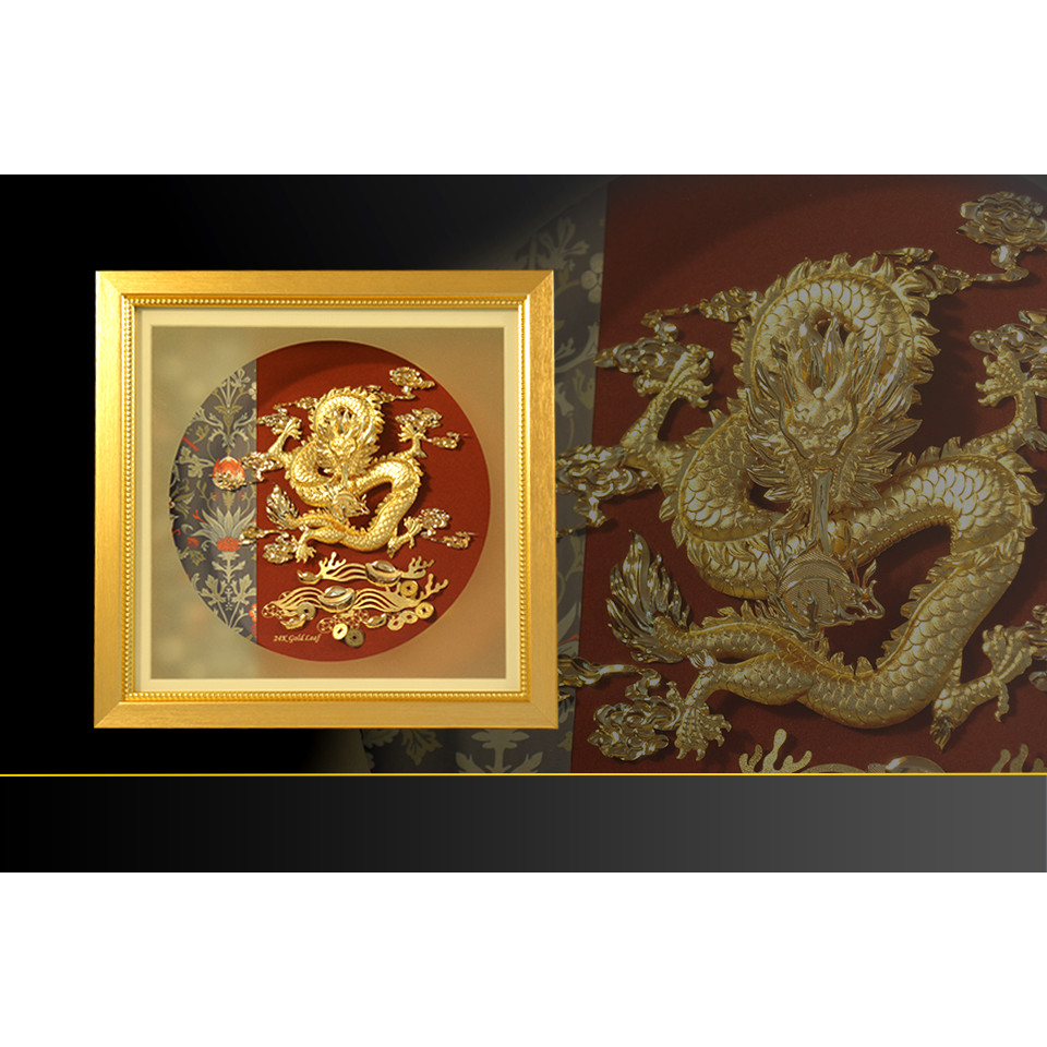 Tranh Rồng dát vàng 24k mẫu 01 - Quà tặng sếp nam cao cấp