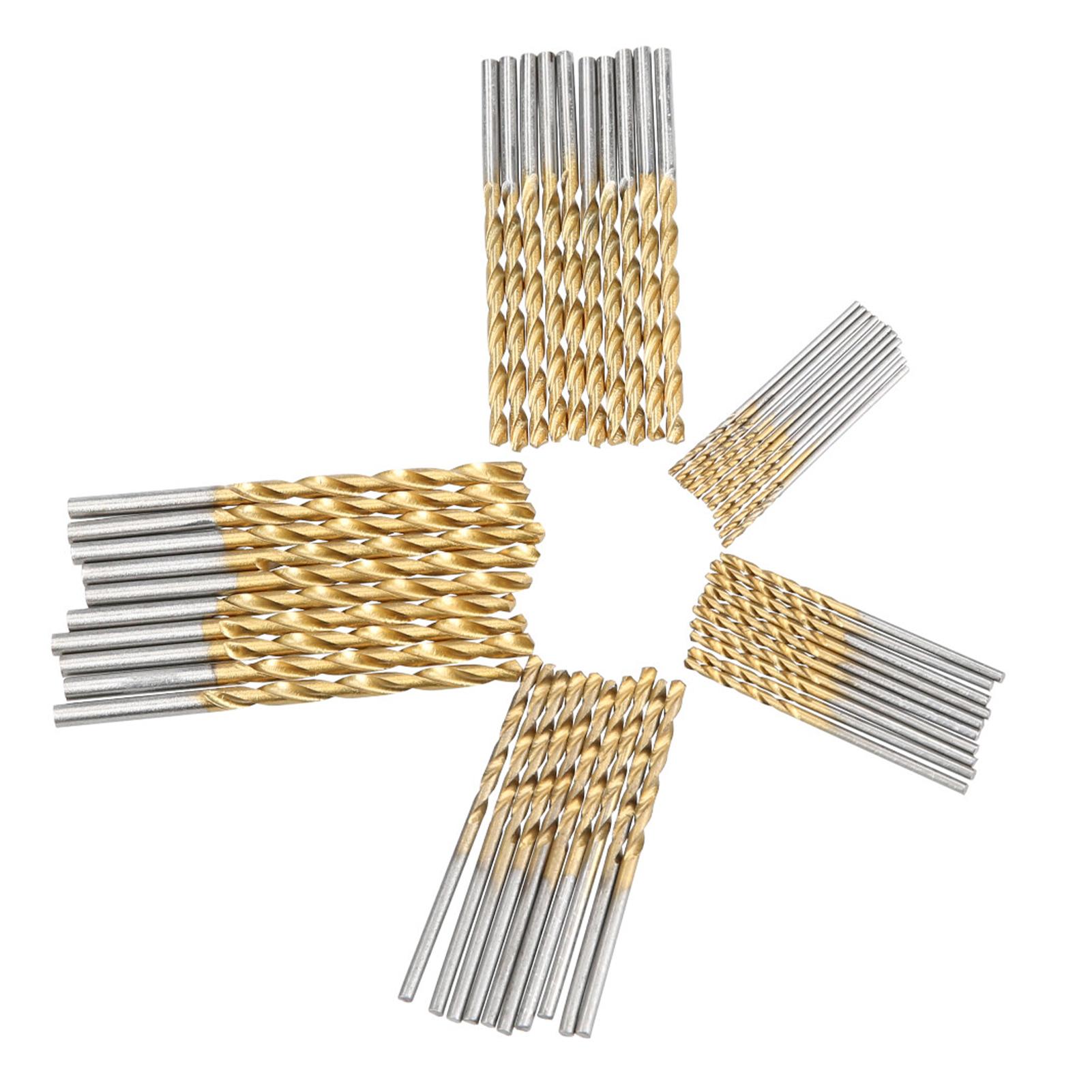 50 mũi khoan xoắn trục thẳng đường kính: 1mm / 1.5mm / 2mm / 2.5mm / 3mm. Thiết kế lưỡi dao 135 độ giúp lấy phôi thuận tiện