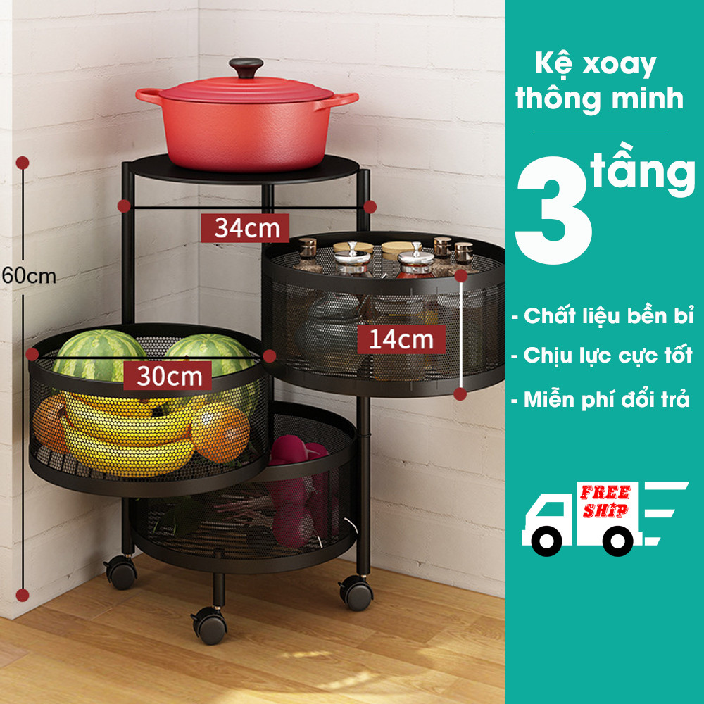 Kệ Xoay Nhiều Tầng Đa Năng VIFIBA Xoay 360 độ Dạng Tròn - Chất liệu thép Carbon sơn tỉnh điện chất lượng cao