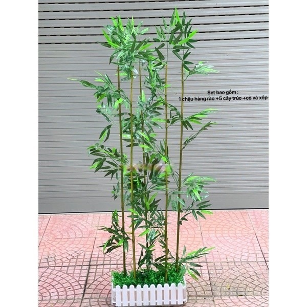 Set 5 cây trúc giả NHIỀU LÁ trang trí, cao 150cm-200cm