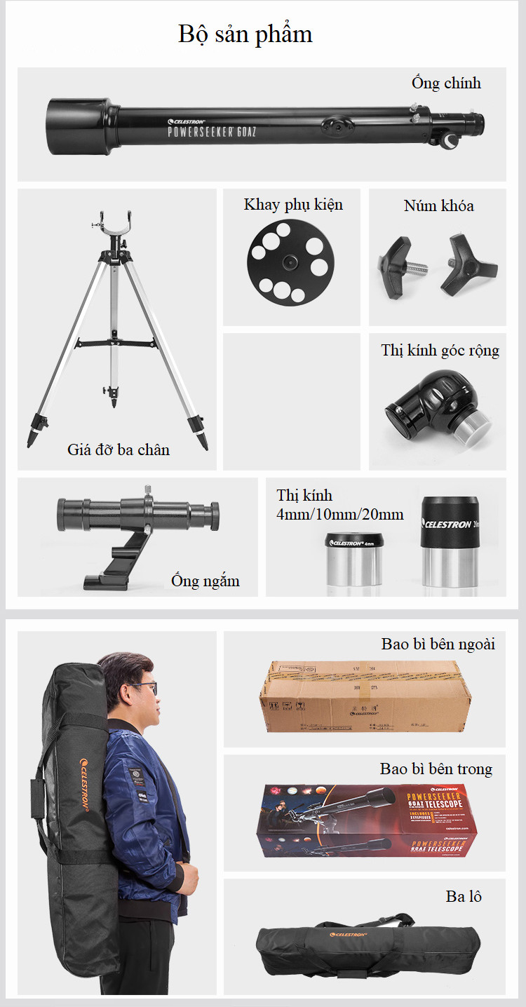 Kính thiên văn Celestron 60AZ 21041 ( Thỏa sức ngắm Trăng - Sao ) - Hàng nhập khẩu