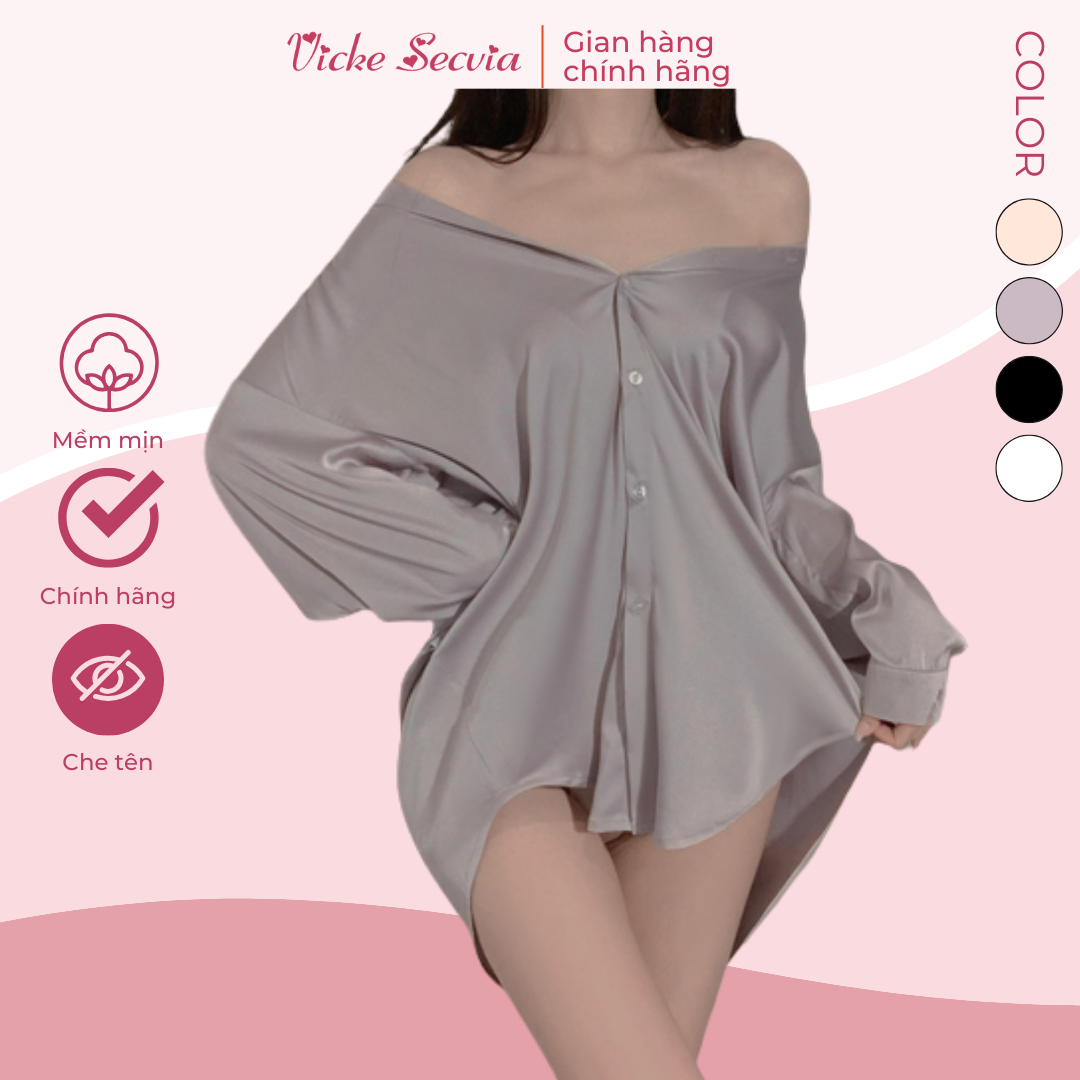 Váy đầm ngủ dáng áo sơ mi chính hãng VICKE SECVIA chất liệu cao cấp - mềm mịn - phong cách sexy - quyến rũ 1902