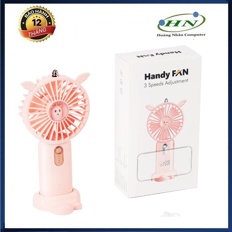 Quạt cầm tay mini N12 sử dụng pin sạc với 3 mức độ gió có kèm chân đế giữ quạt và giá đỡ điện thoại - HN