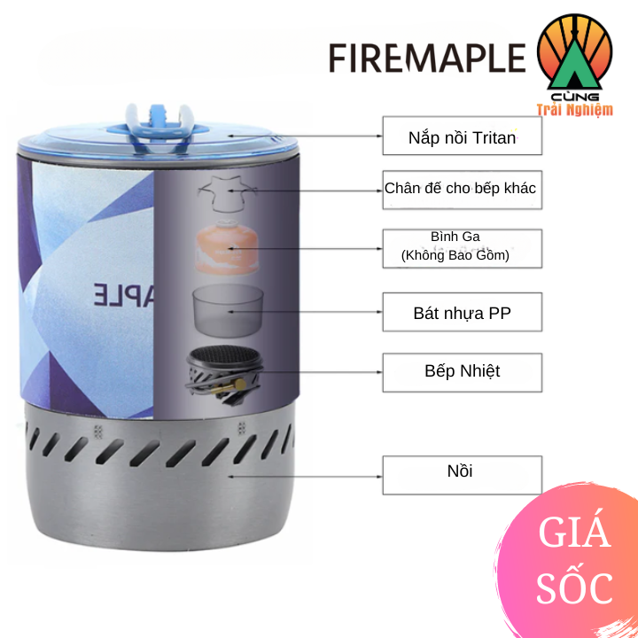 Bộ Nồi + Bếp Gas Nấu Bằng Nhiệt  Dã Ngoại Chuyên Dụng Siêu nhẹ Fire-Maple FMS-MARRADIANT