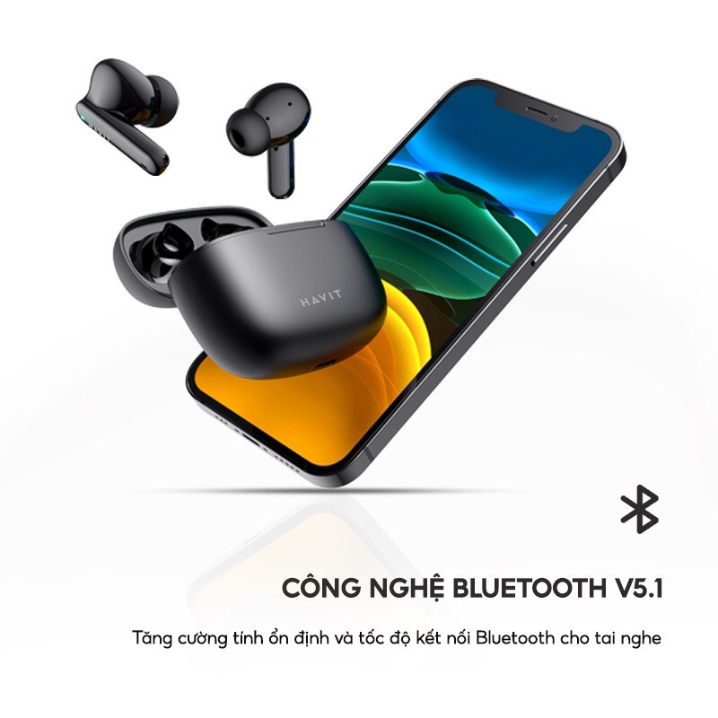 Tai Nghe Bluetooth True Wireless Havit TW967 - Bluetooth 5.1, Thiết Kế Công Thái Học, Driver 10mm, Nghe Nhạc Đến 5H - Hàng Chính Hãng