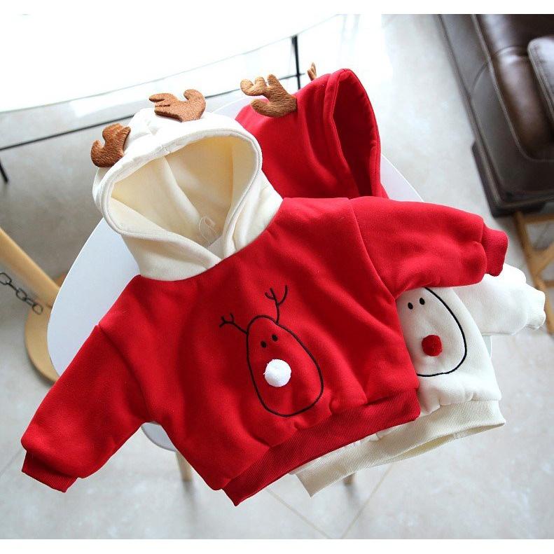 Áo hoodie tuần lộc chất nỉ bông cho bé trai, bé gái đi chơi giáng sinh size từ 7-28kg - SUMO KIDS