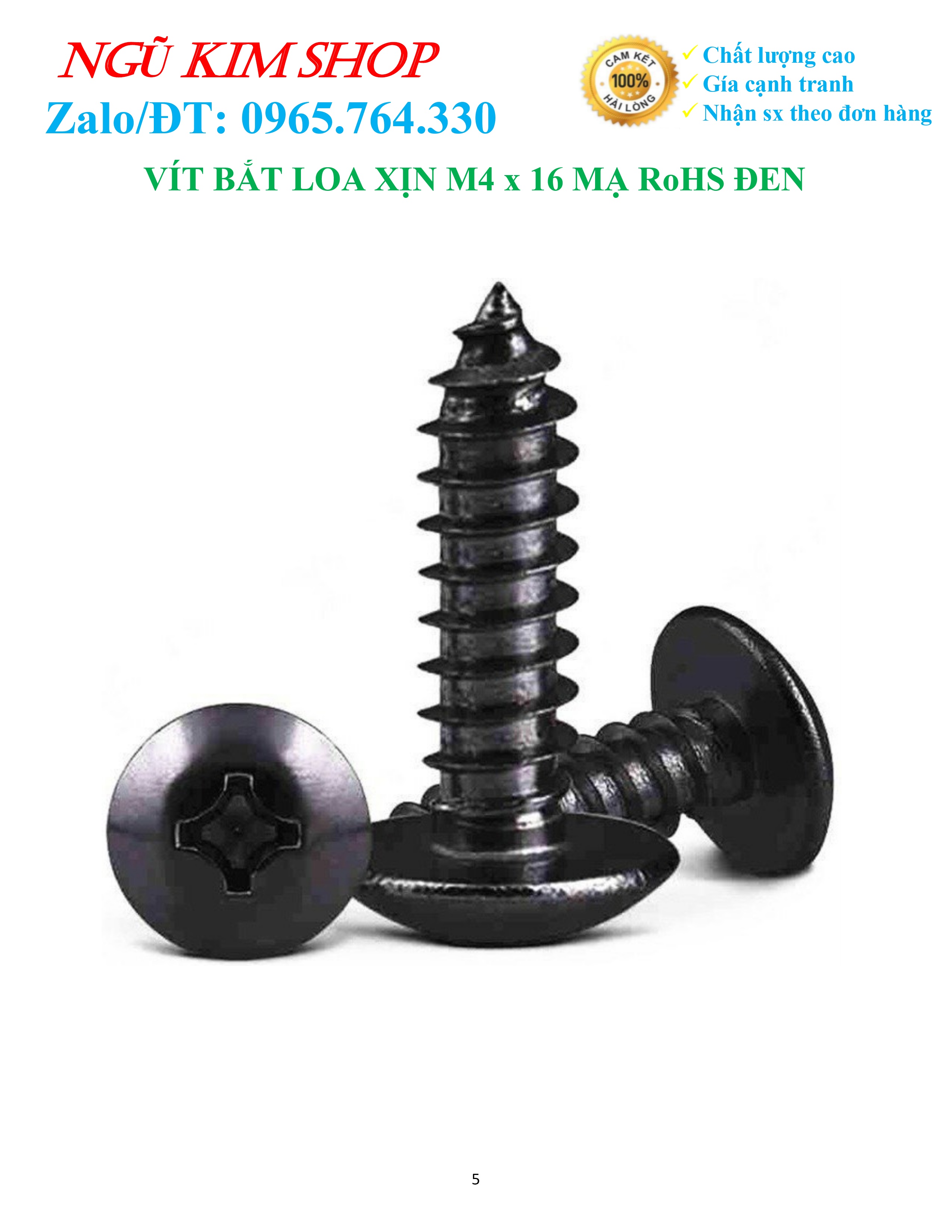 VÍT BẮT LOA XỊN _ M4 x 16 XI RoHS ĐEN
