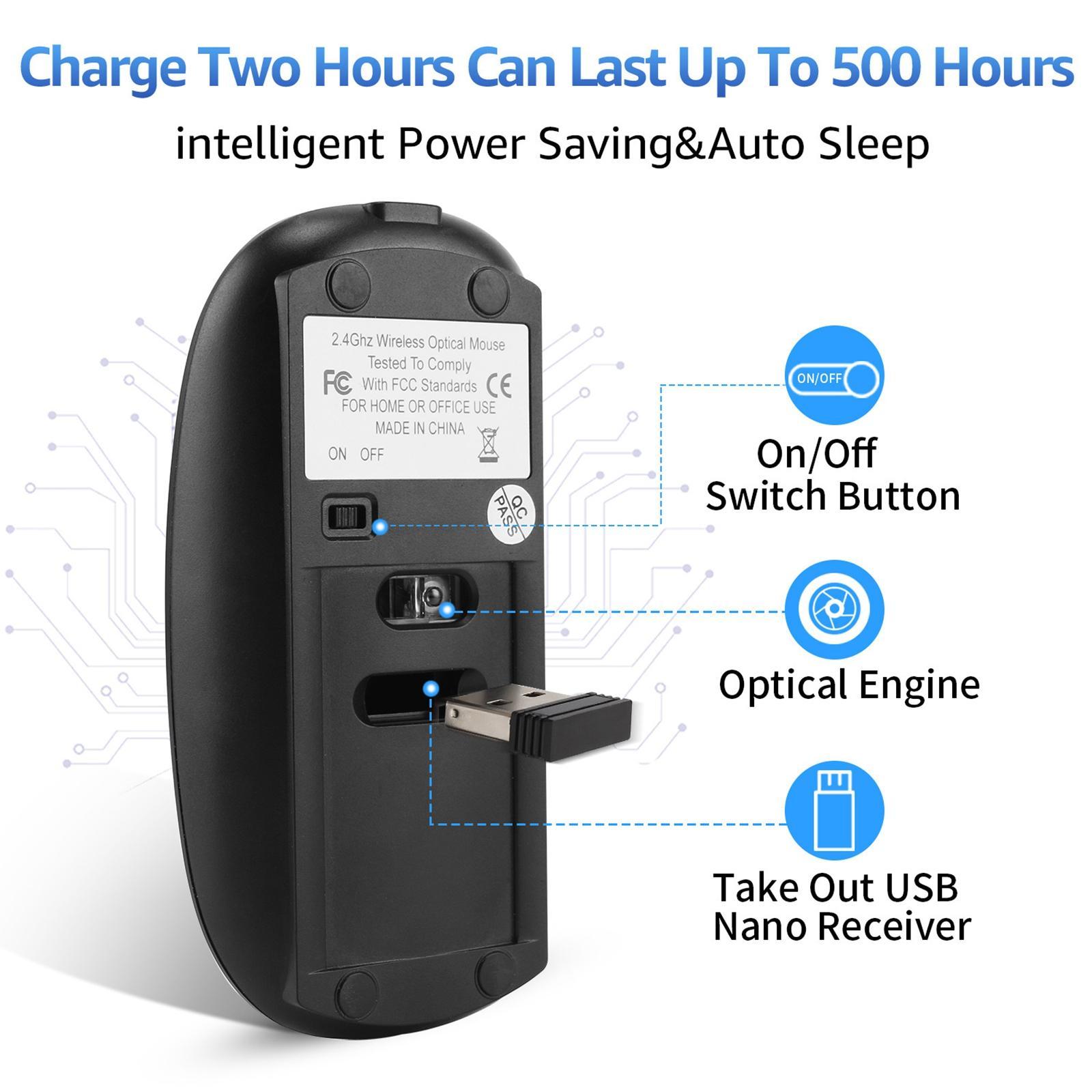 Portable 2.4G Wireless Mouse with USB Receiver Mice for PC Notebook Black