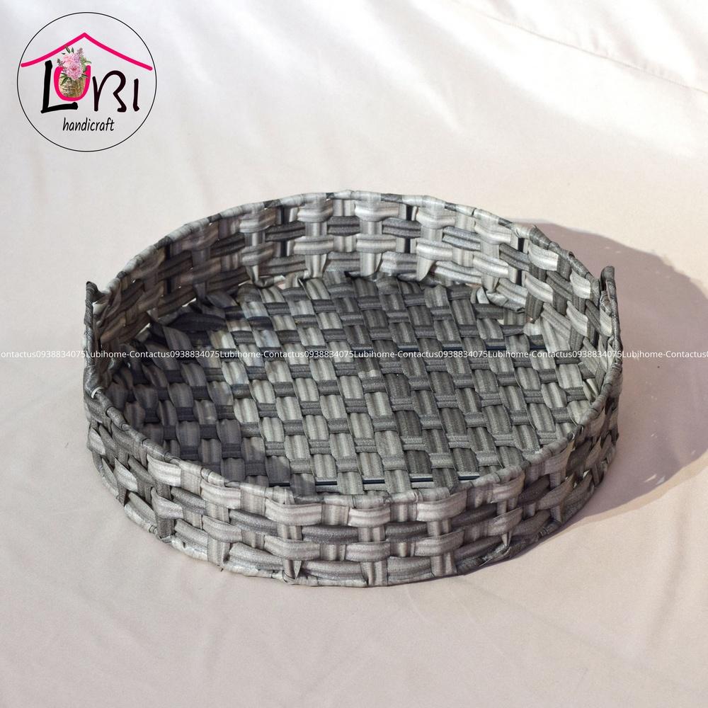 Lubihandicraft - Khay tròn đựng đồ đan dây nhựa xám trắng - xinh xắn