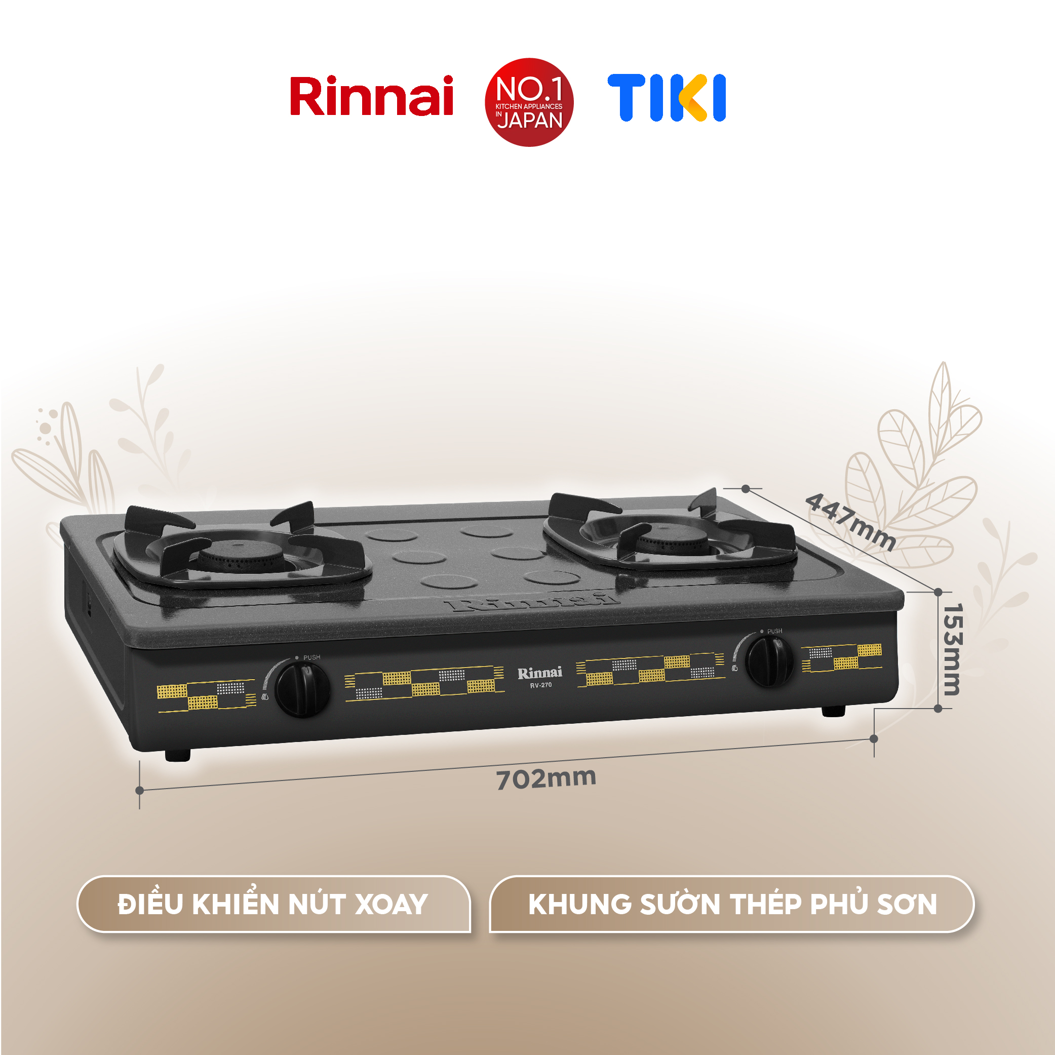 Bếp gas dương Rinnai RV-270(G)N mặt bếp men và kiềng bếp men - Hàng chính hãng