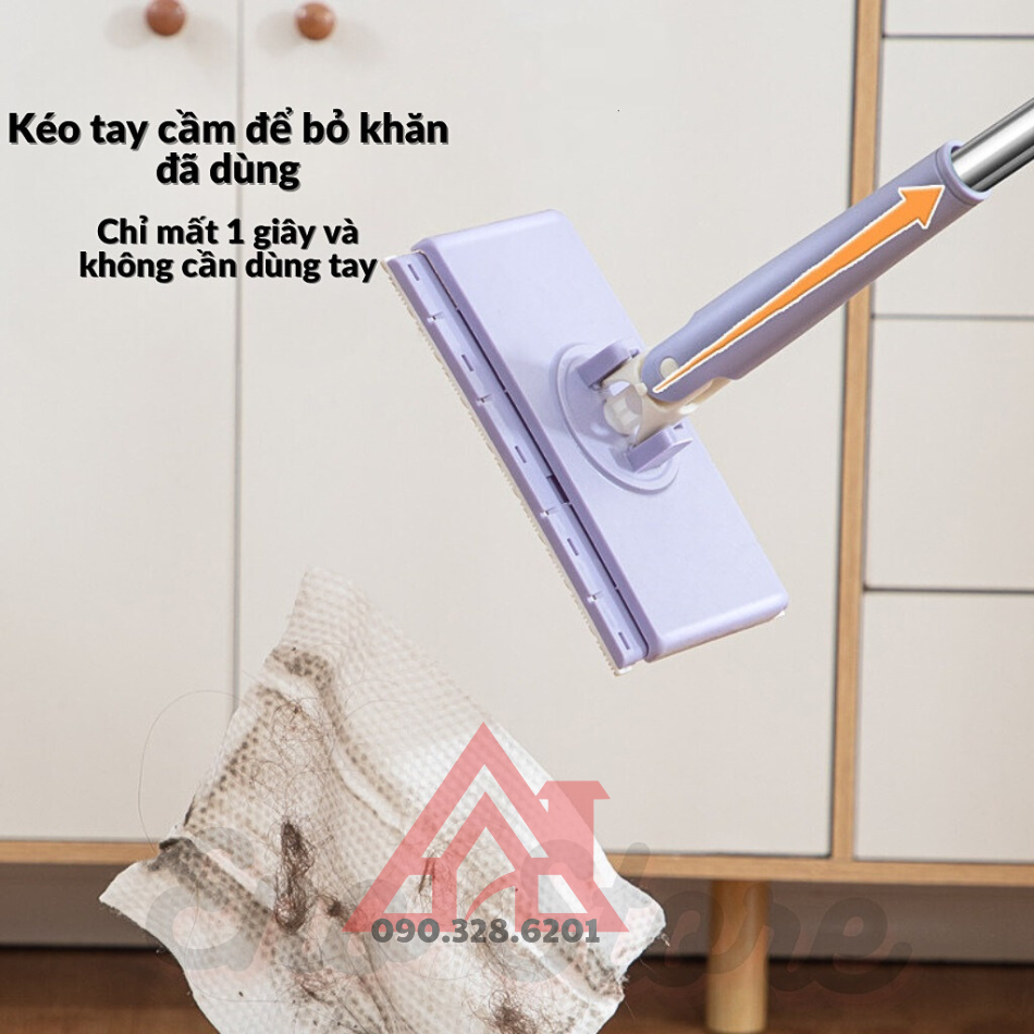 Cây lau nhà thông minh không cần giặt, kẹp khăn dùng 1 lần, chổi lau nhà đa di năng trên mọi bề mặt thế hệ mới