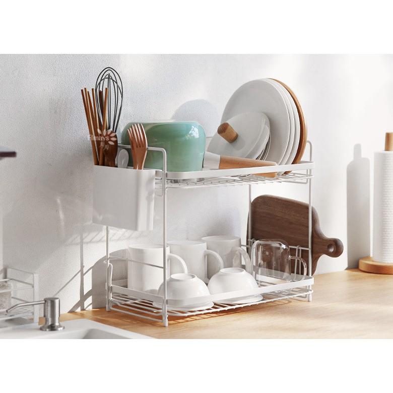 KỆ ĐỰNG CHÉN ĐĨA 2 TẦNG RÁO NƯỚC UBARA White - Home and Garden