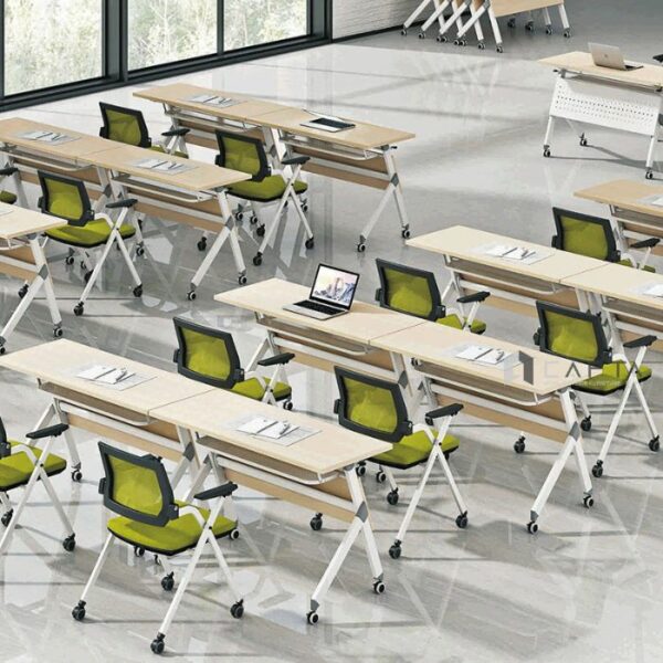 Bàn họp mặt MFC xếp gọn TF2005-12W Nội thất Capta Bàn đào tạo mặt xếp gọn màu vân gỗ tự nhiên chân bàn sắt sơn tĩnh điện màu trắng có bánh xe hcm