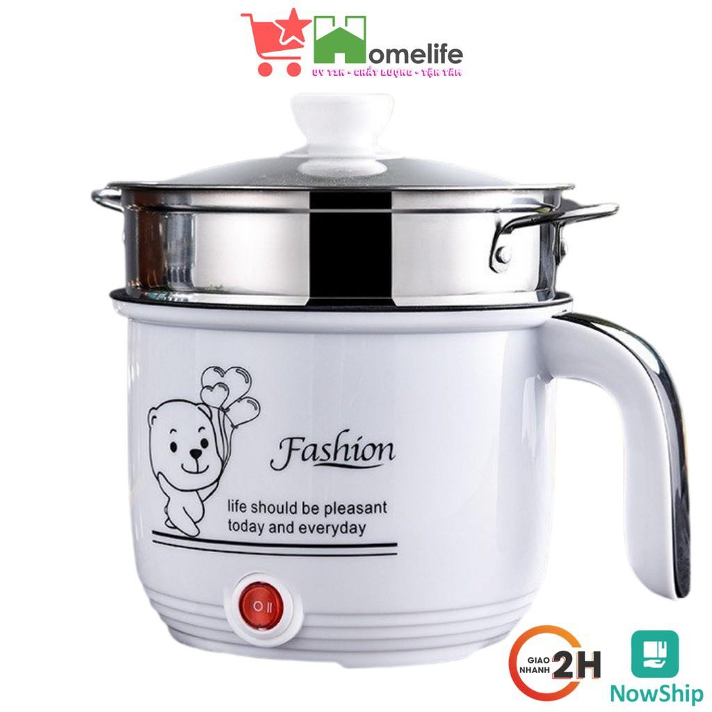 Nồi Lẩu Điện Mini 18CM Kèm Giá Hấp Inox, Ca Nấu Mì Đa Năng 2 Nấc Nhiệt Hấp, Nướng, Luộc, Chiên Xào Đa chức năng Cao Cấp