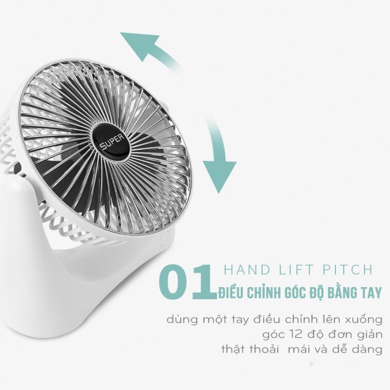 Quạt Mini Để Bàn Sạc Pin Tích Điện Super Fan, Quạt Để Bàn 3 Chế Độ Gió, Tích Hợp Chế Độ Gập Thông Minh, Change GDTM