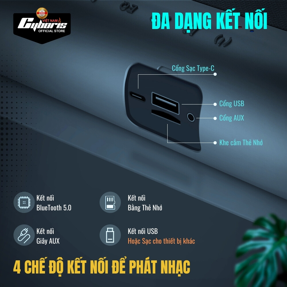 Loa Bluetooth Cyboris T9, Công suất 80W, Chống nước IPX5, Pin 10400mAh. Loa siêu Bass. Hàng Chính Hãng. Bảo hành 18 tháng