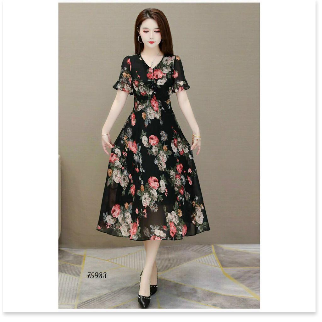 ĐẦM LỤA DÁNG XÒE HỌA TIẾT HOA