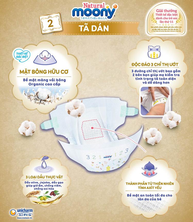 Tã/Bỉm dán Moony Natural Size L- 38 miếng