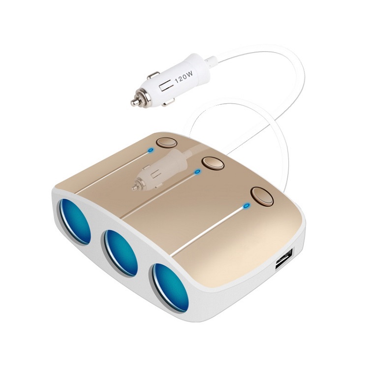 Bộ chia tẩu sạc ô tô tích hợp 3 cổng cắm sạc và 2 cổng USB sạc nhanh đa năng cao cấp KY-548