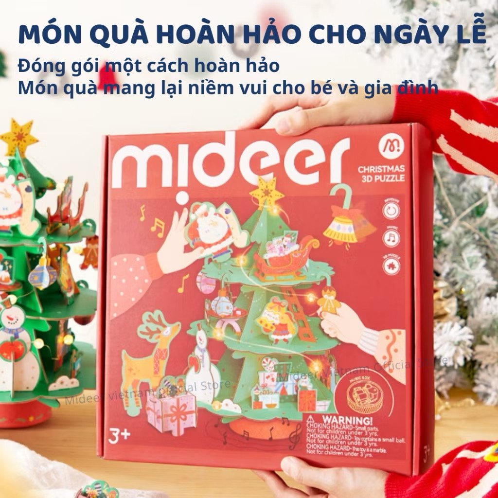 Đồ chơi lắp ghép Cây thông Noel kèm nhạc Giáng sinh - Mideer Christmas Rotating Music 3D Puzzle