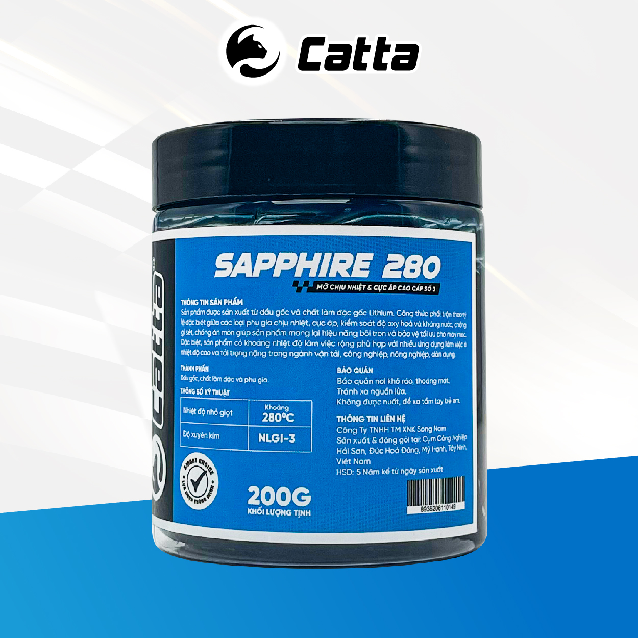 Mỡ Bò Chịu Nhiệt và Cực Áp Cao Cấp CATTA SAPPHIRE HP3 280 độ Gốc Lithium 200G-500G (Xanh Dương)