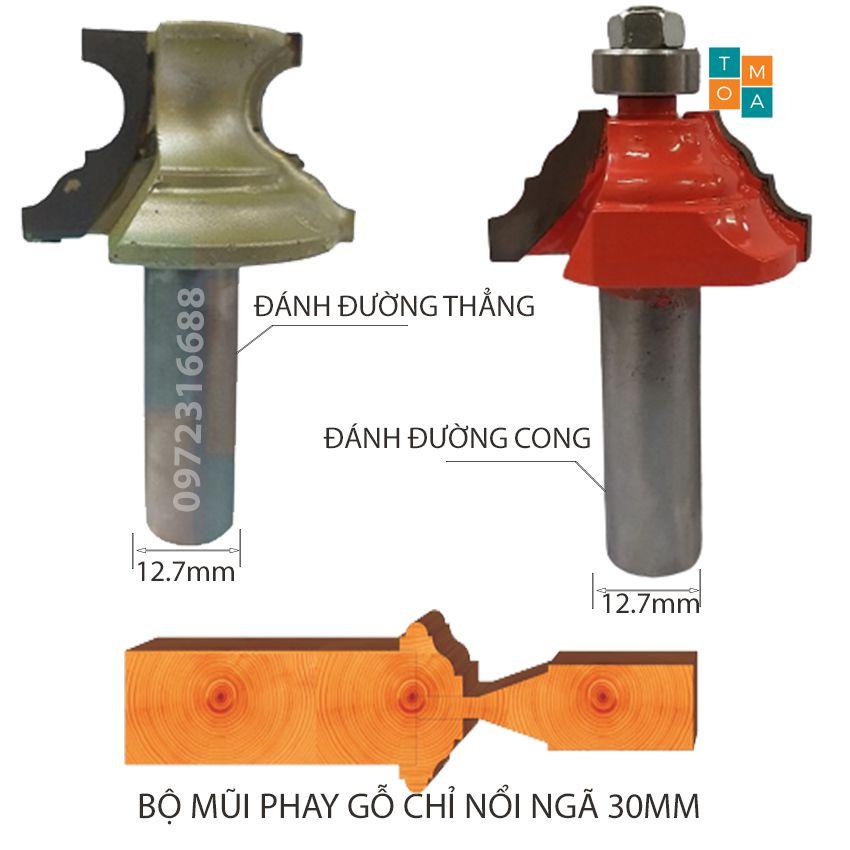 BỘ 2 MŨI PHAY GỖ - MŨI SOI GỖ ĐÁNH CHỈ NỔI NGÃ 30M CỐT 12.7MM