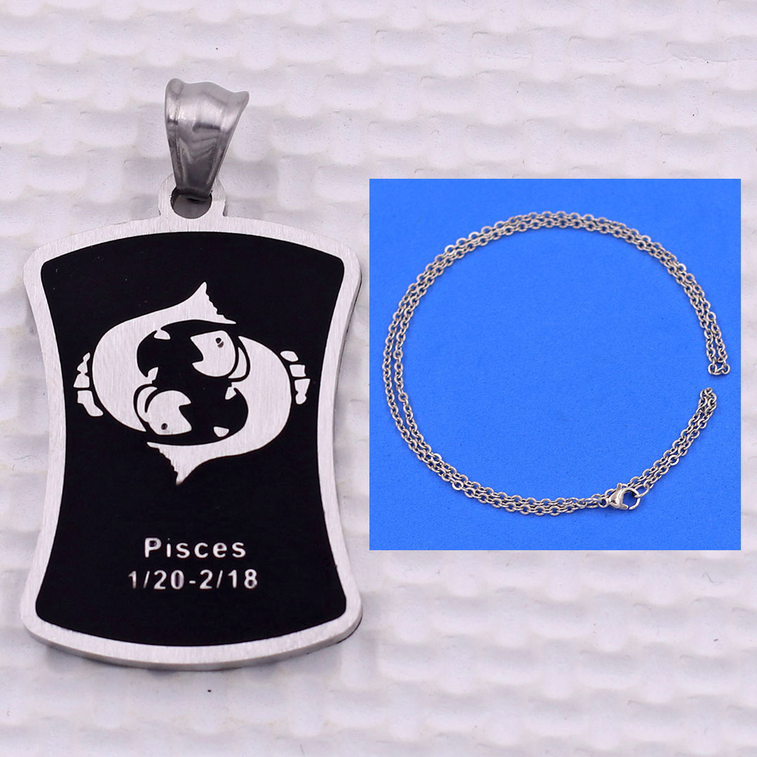 Mặt dây chuyền Song Ngư - Pisces inox kèm vòng cổ dây chuyền inox + móc inox, Cung hoàng đạo