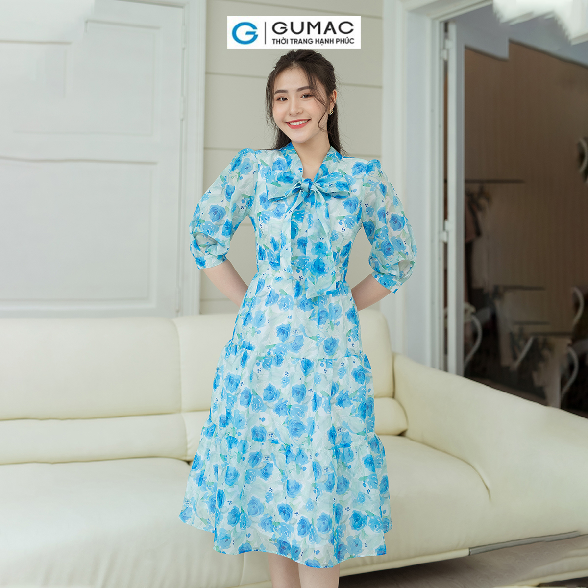 Đầm hoa cổ nơ GUMAC DD08035