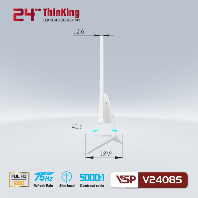 Màn hình Phẳng Tràn viền Gaming 24inch VSP V2408S [TRẮNG] (23.8&quot; VA FHD 75Hz, HDMI+VGA)  - Hàng chính hãng TECH VISION phân phối