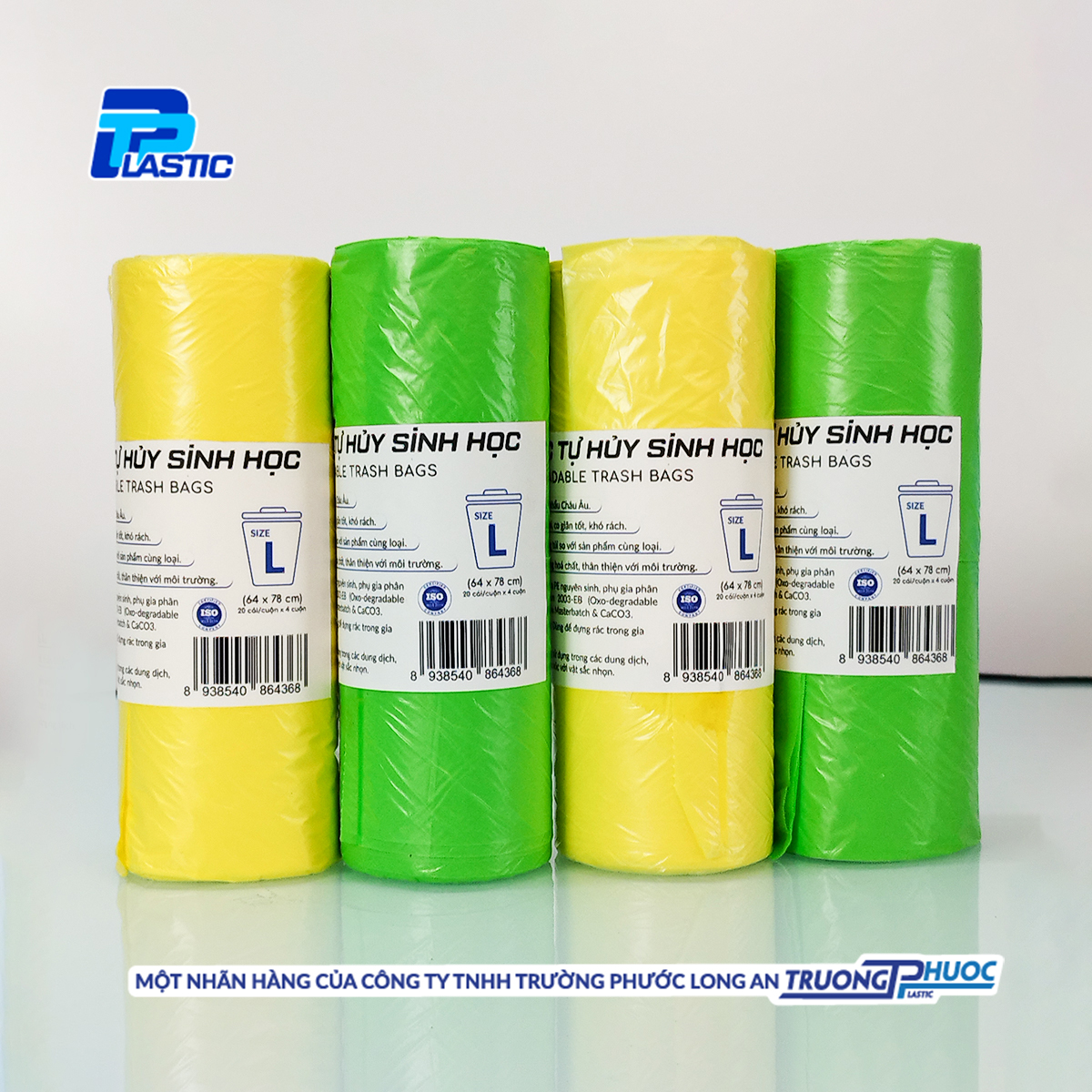 Túi Rác Tự Huỷ Sinh Học TPP, Đáy Sao Có Quai, Nhựa HDPE, 20 Cái/Cuộn x 4, Size L