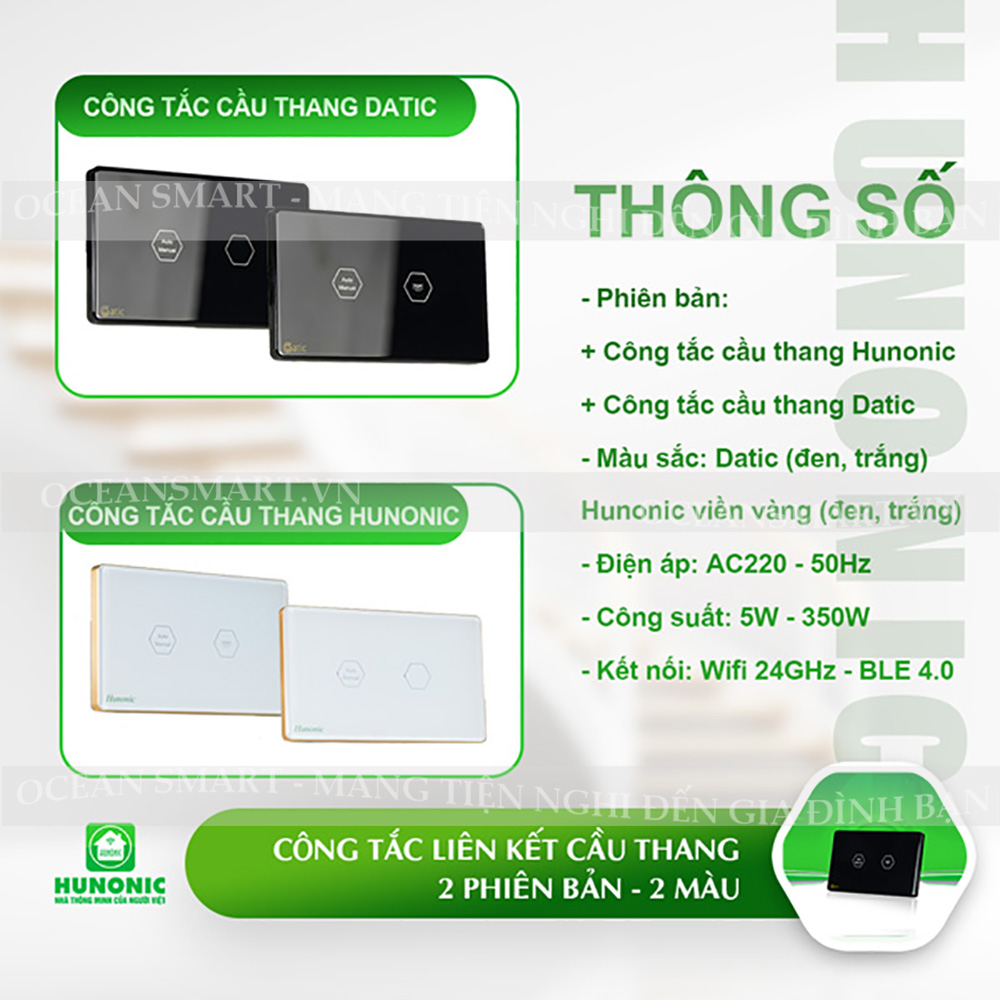 Công Tắc Cầu Thang Thông Minh Hunonic, Công Tắc Cảm Ứng Wifi - HNP1SCP