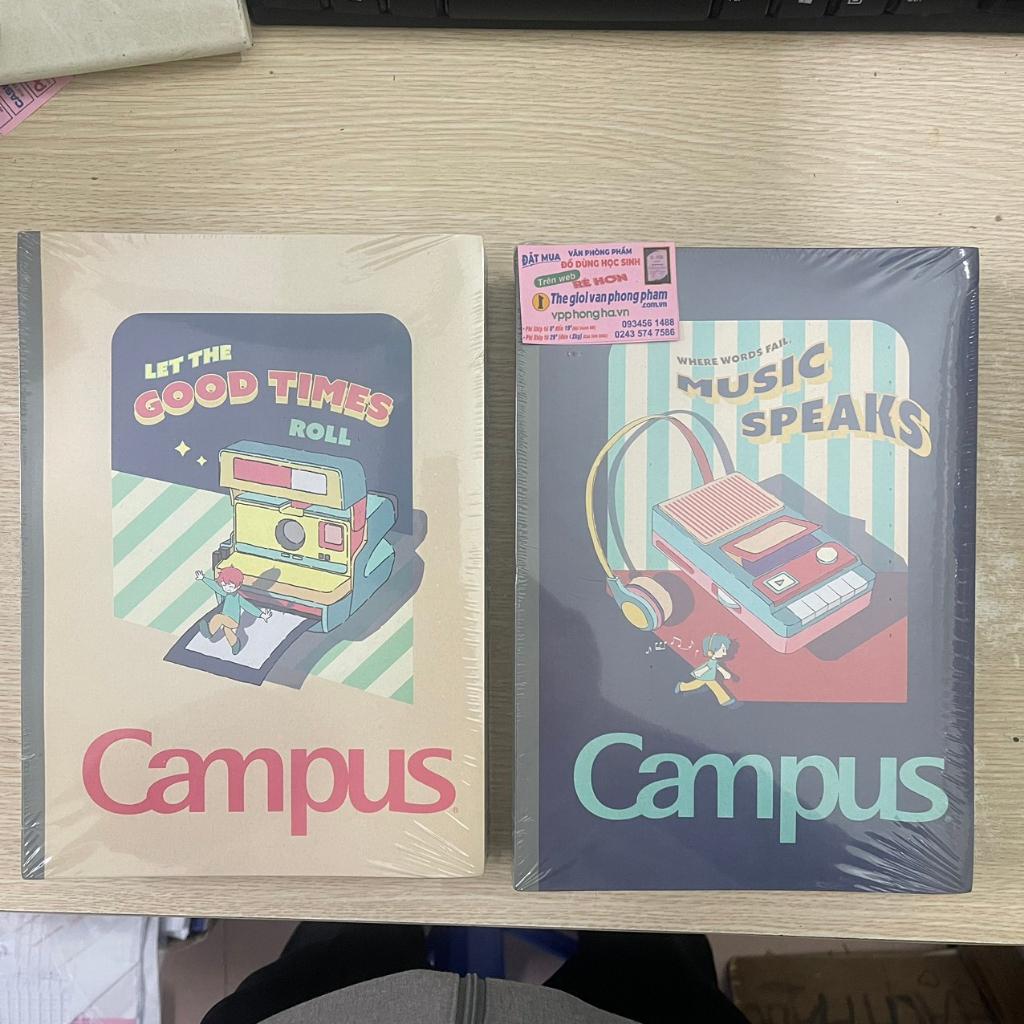 Vở campus RETRO 200 trang dòng kẻ ngang có chấm - Mua 5 quyển tặng bút nhớ dòng