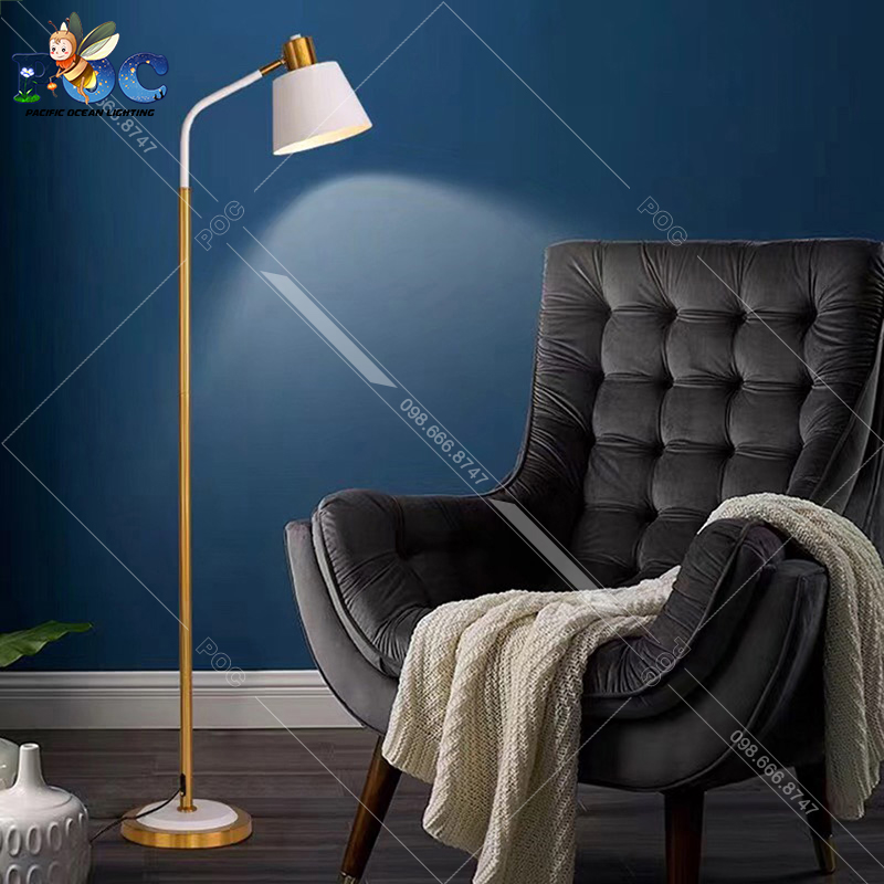 Đèn Cây Đứng Đọc Sách Trang Trí Phòng Khách Thân Hợp Kim Mạ Vàng Sang Trọng Đèn Sàn Đọc Sách Cao Cấp POC ML075T