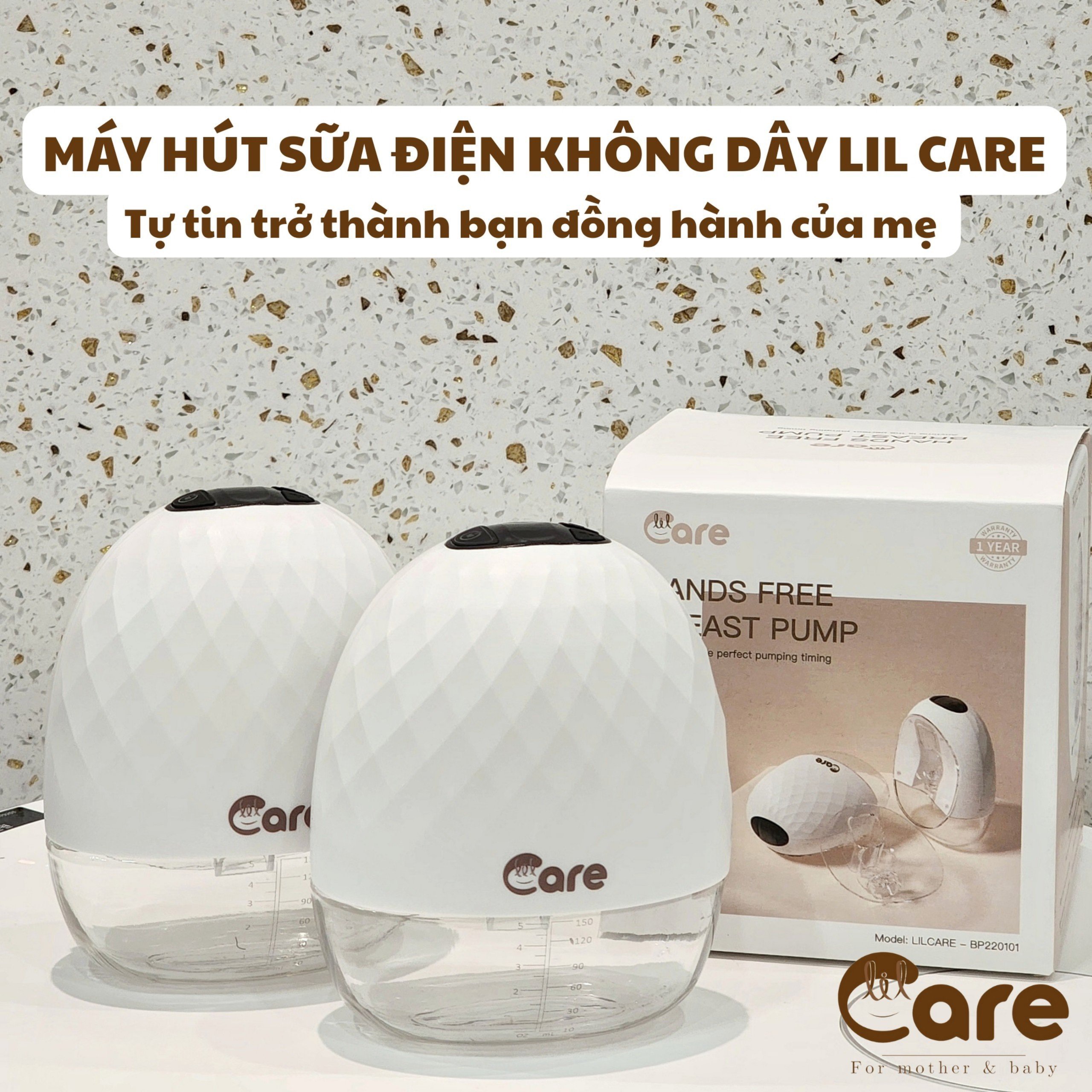 Máy hút sữa điện không dây Lilcare, tích hợp pin, phễu silicon y tế 3 size (18mm, 20mm, 22mm) mềm mại, êm ái