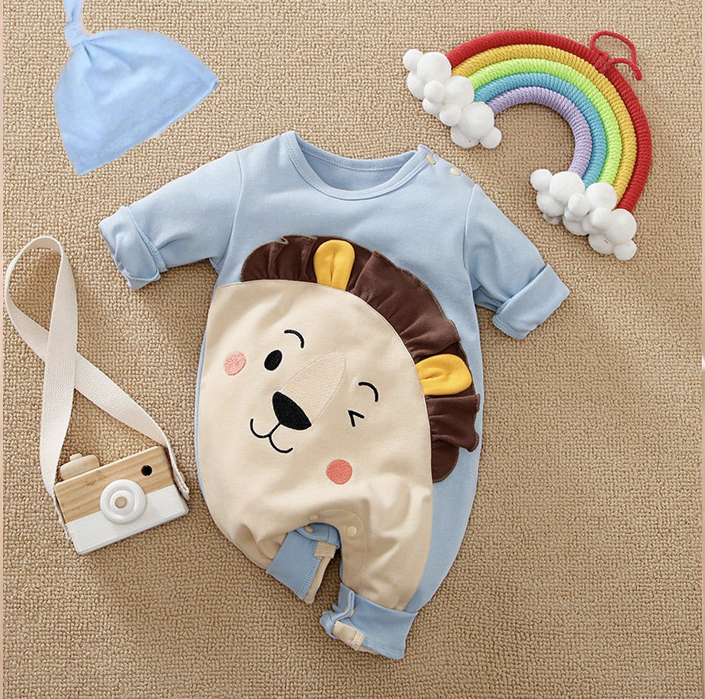 Body Dài tay cho Bé mẫu quần áo hình thú kèm mũ chất Cotton