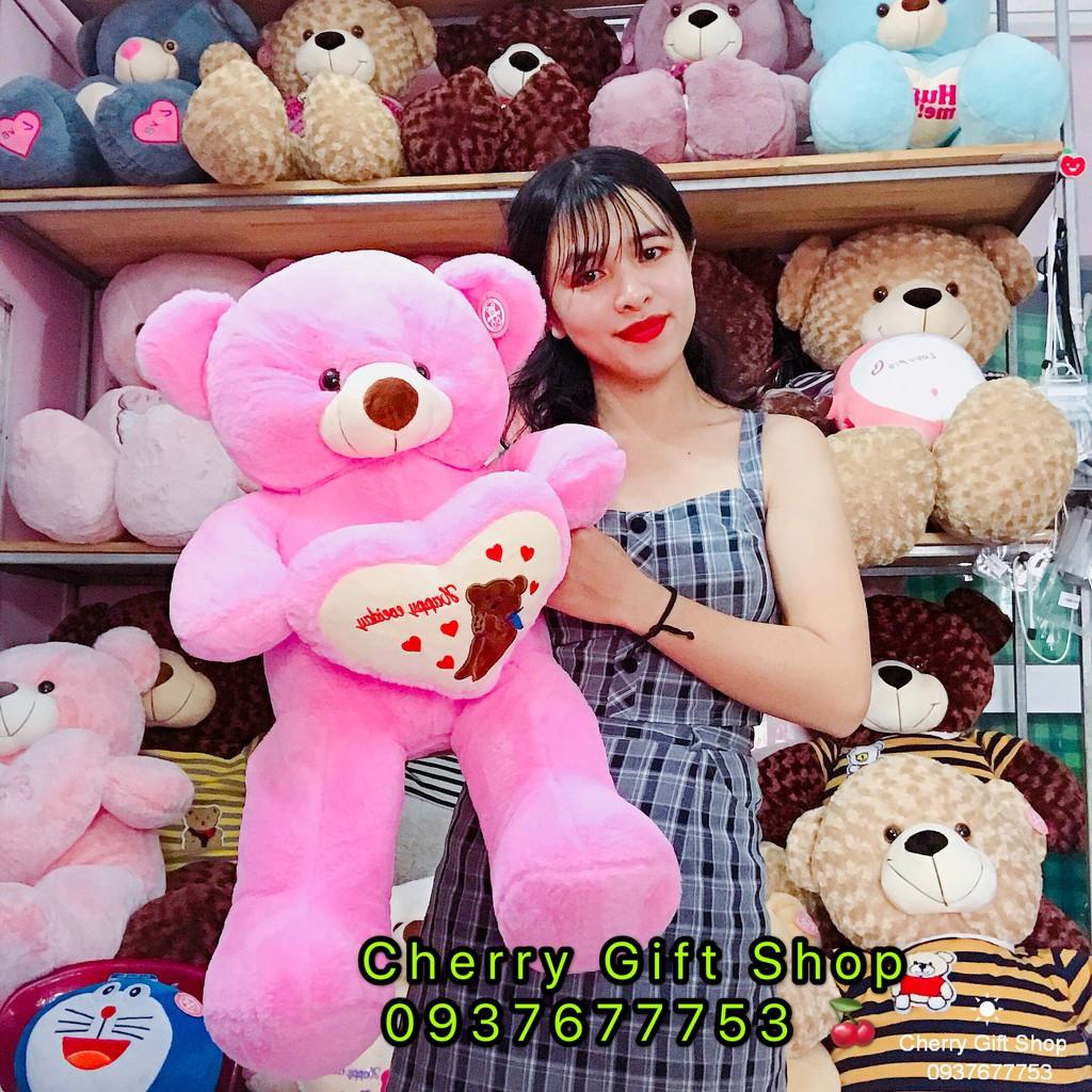Gấu Bông Teddy Ôm Tim Cao Cấp 90cm Ảnh Shop Chụp