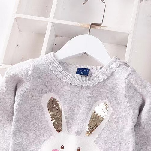 Áo len cho bé gái dài tay hình thỏ lật cườm đổi màu1-6 tuổi đanh sợi không bai xù
